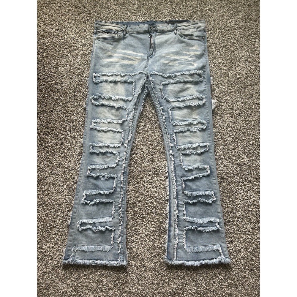 Rockstar Original Men's Light Blue Baggy Stacked Flare Jeans Size 44